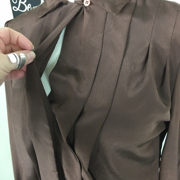 Vintage Brown Button Down Pin-tuck Blouse - Picture 2 of 6